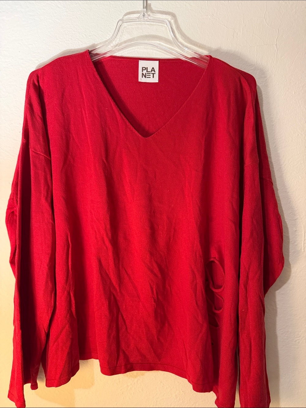 Planet Women's Red V-Neck Lightweight Sweater